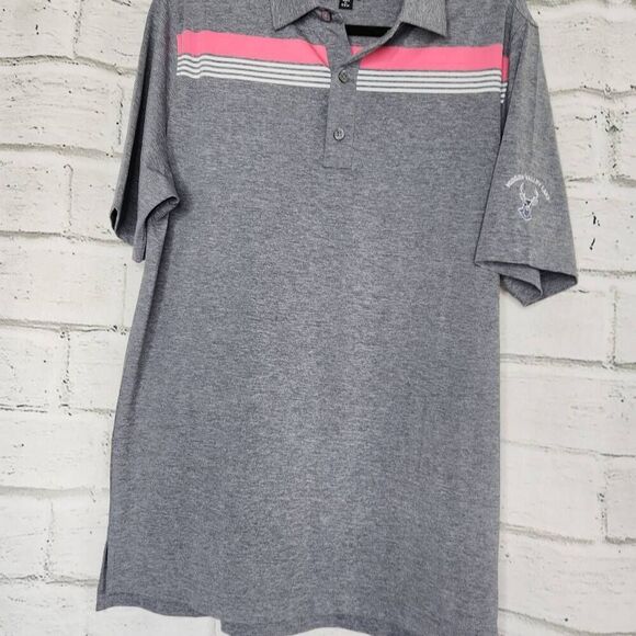 FootJoy Golf Mens Grey Striped Short Sleeve Athletic Fit Polo Shirt Medium Logo - Picture 3 of 11